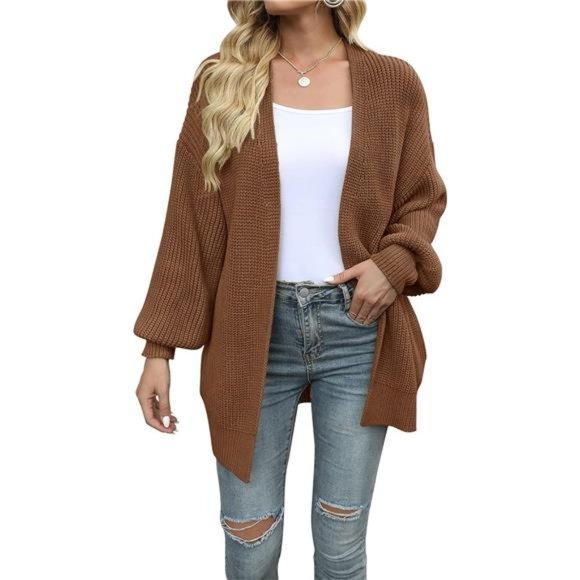 Womens Oversized Long Sleeve Open Front Cardigan Sweaters Brown - Picture 2 of 6